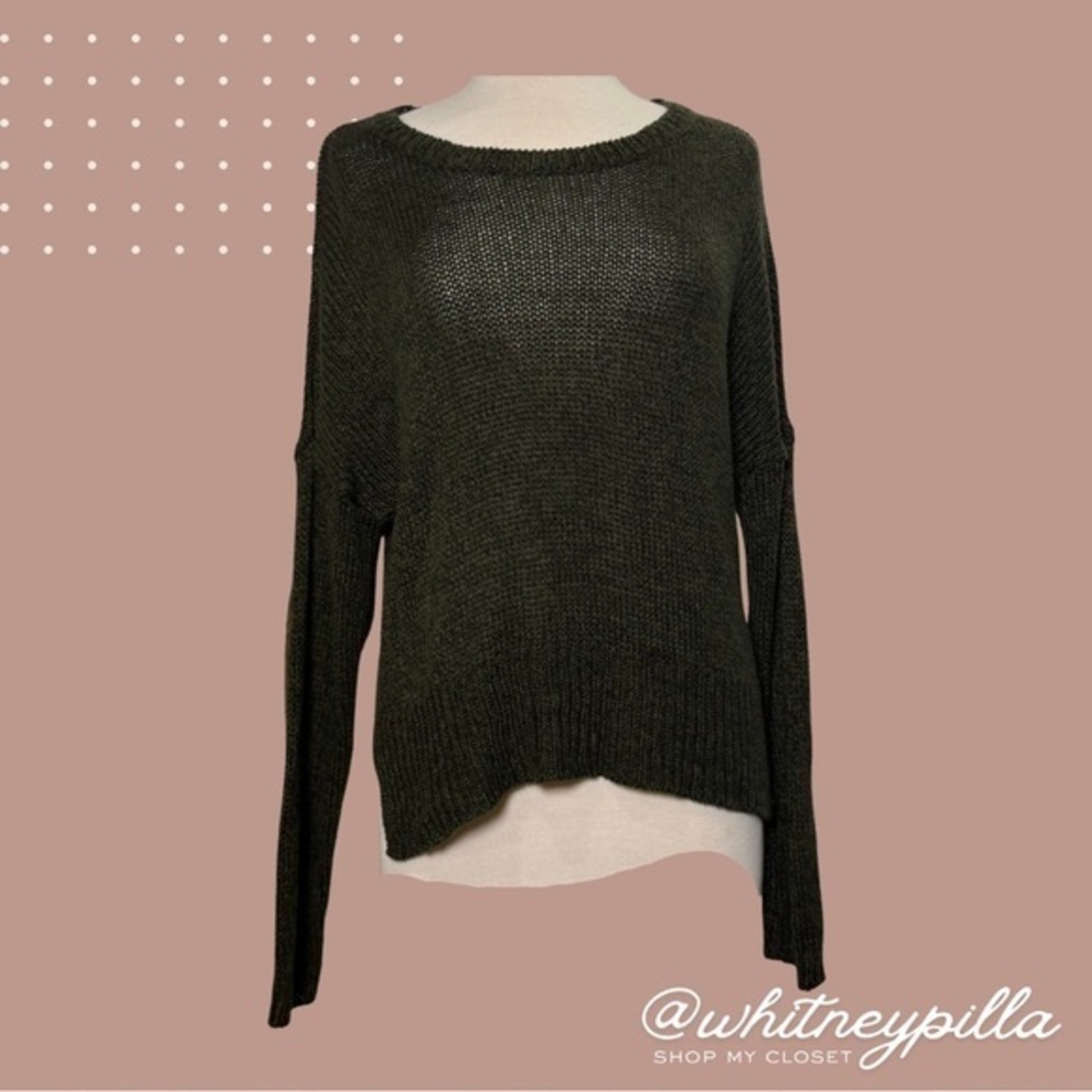 3/$20 RDI Dark Green Knit Sweater Elbow Patches Women’s Size Large High-Low Hem